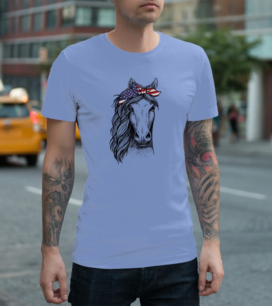 4th of July Horse with American Flag Bandana USA T-Shirt
