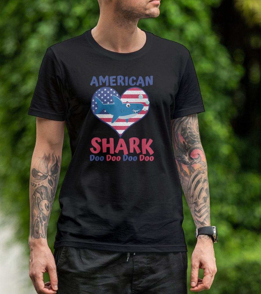 American Shark Doo Doo Doo Doo 4th Of July T-Shirt