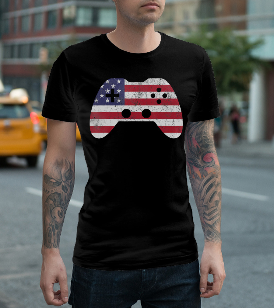 USA Flag Game Controller 4th Of July T-Shirt