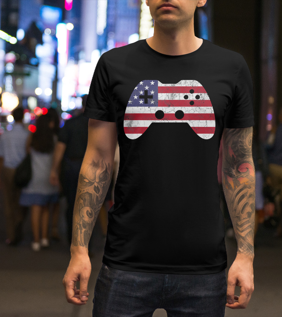 USA Flag Game Controller 4th Of July T-Shirt