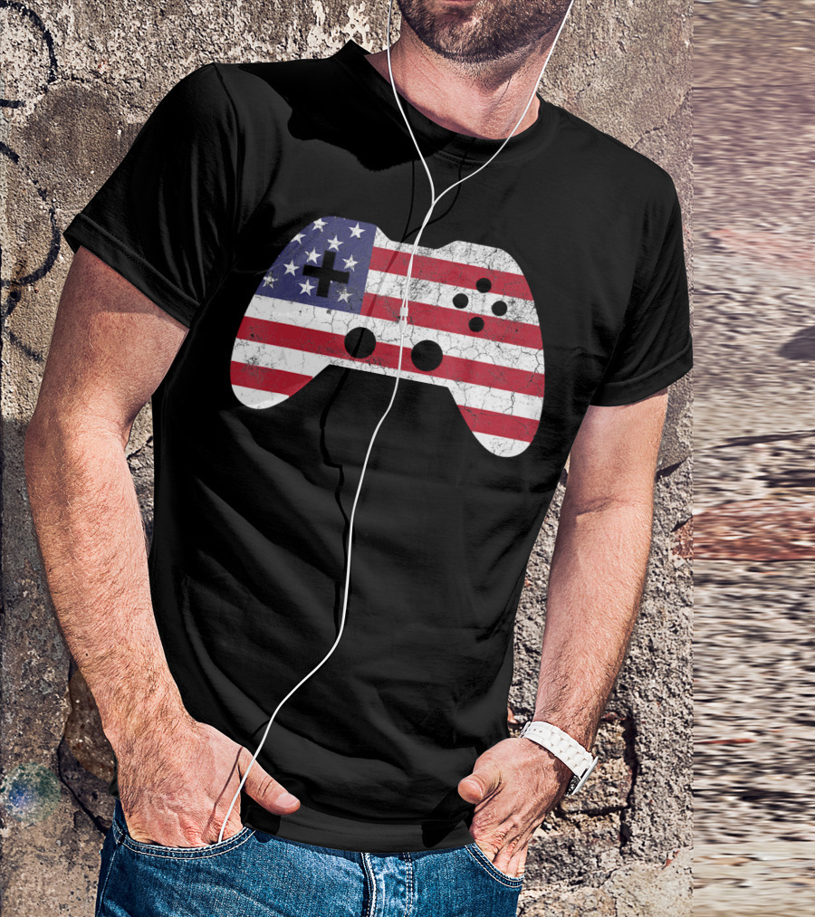 USA Flag Game Controller 4th Of July T-Shirt