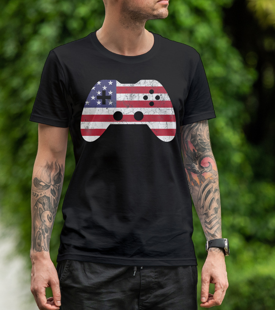 USA Flag Game Controller 4th Of July T-Shirt