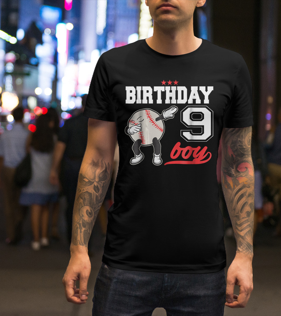 Birthday Boy 9 Year Old Dabbing Baseball T-Shirt