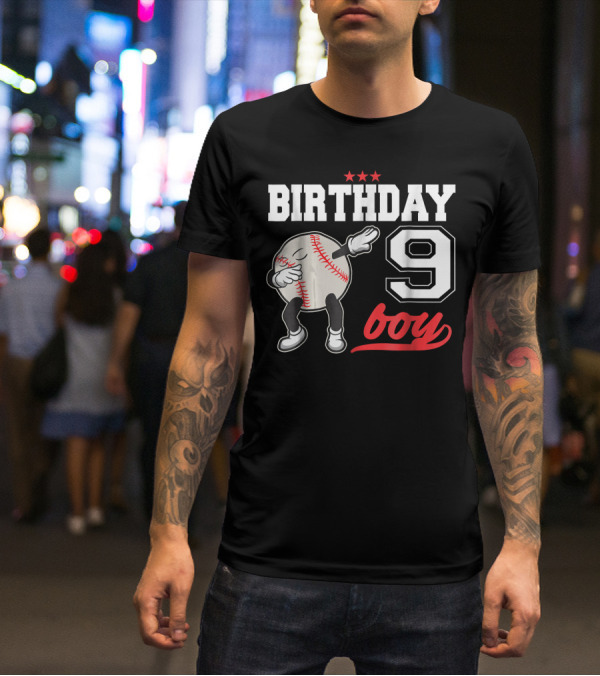 Birthday Boy 9 Year Old Dabbing Baseball T-Shirt