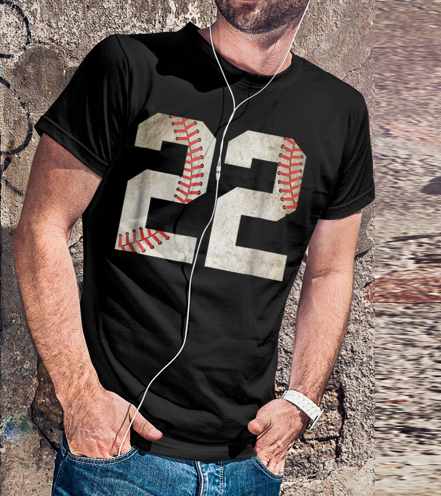 22 Dirt Stitched Baseball Number T-Shirt