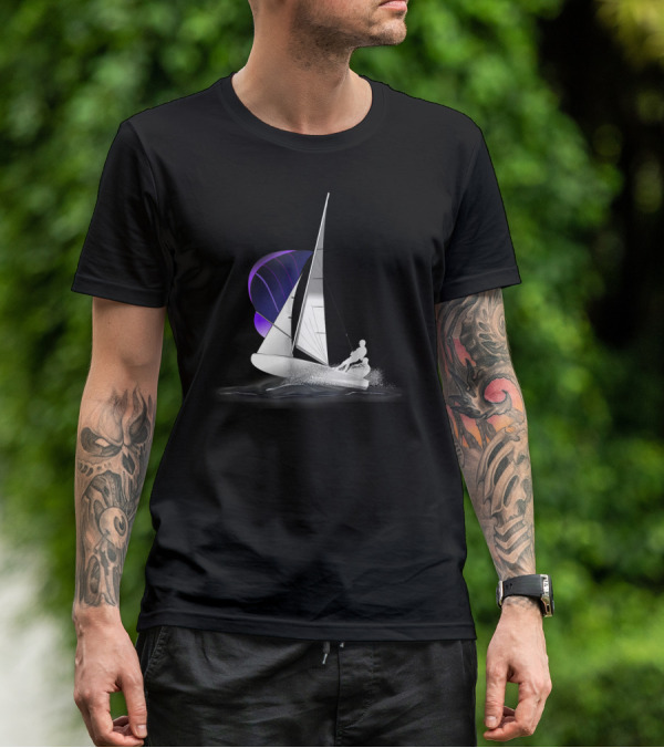 420 Sailing Dinghy With Spinnaker On Water T-Shirt