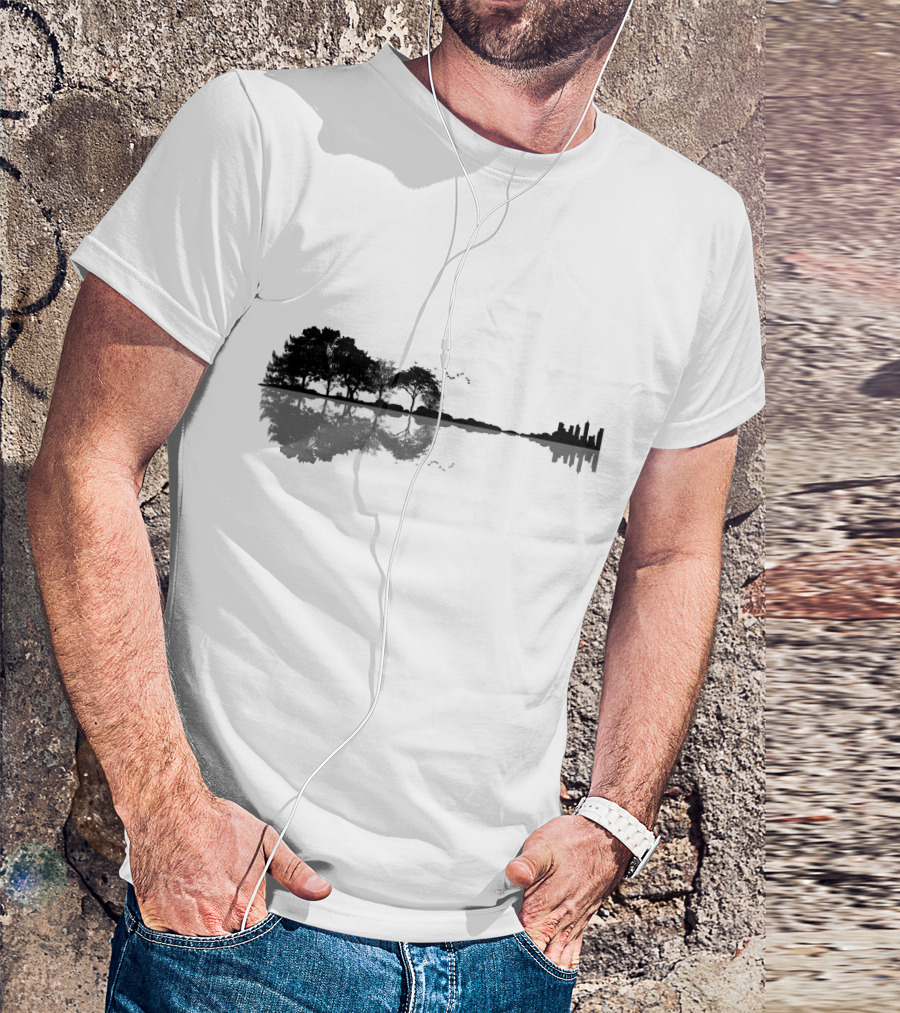 Acoustic Guitar Forest Reflection Nature Music T-Shirt
