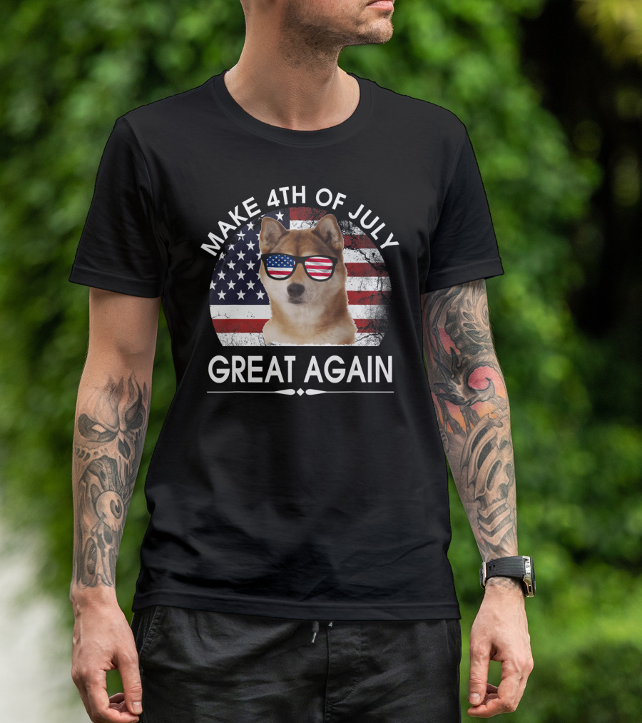 Akita Wearing American Flag Sunglasses Make 4th Of July Great Again T-Shirt