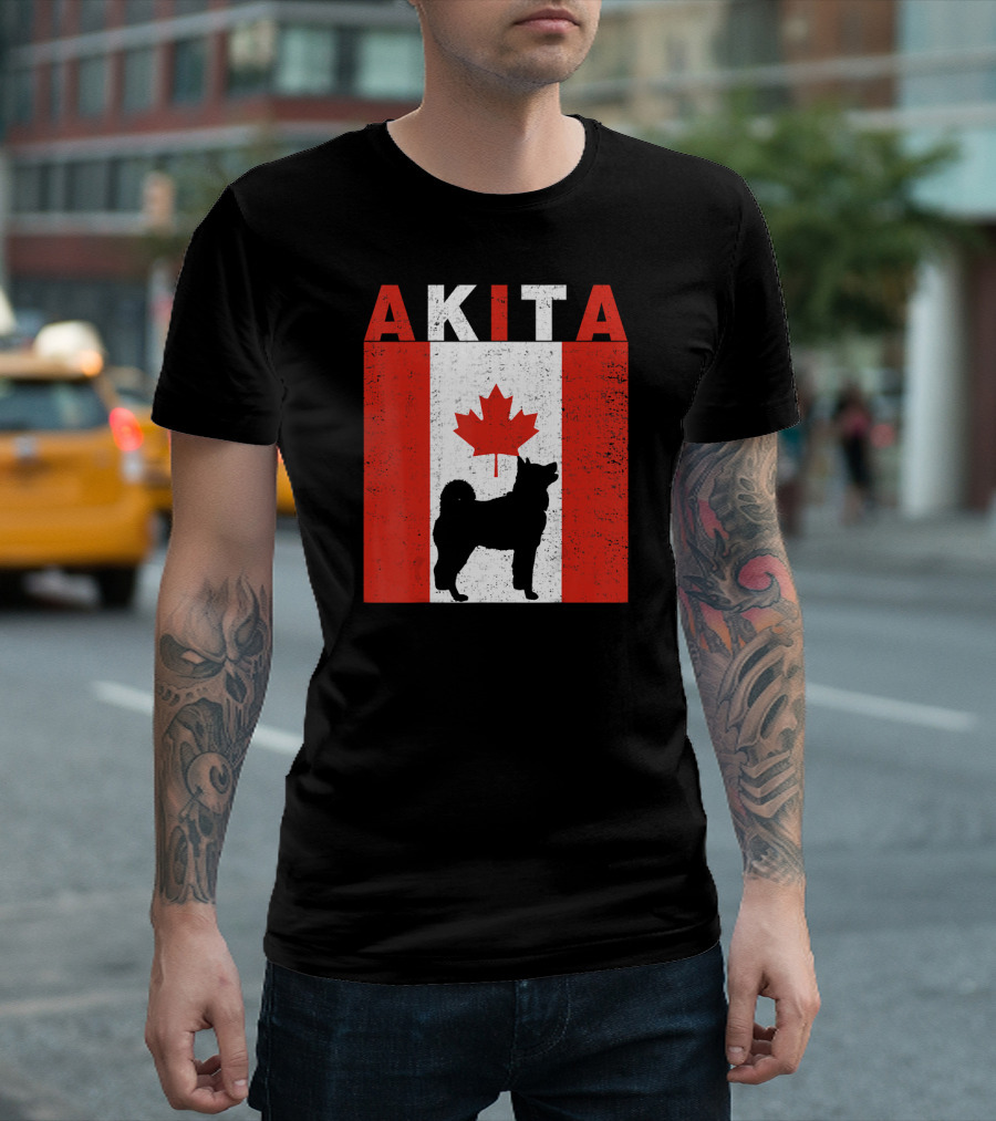 AKITA AKITA Canadian Flag Maple Leaf Dog T-Shirt