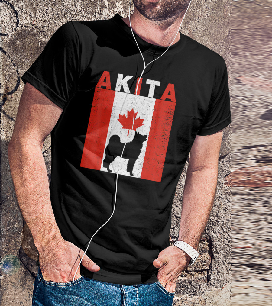 AKITA AKITA Canadian Flag Maple Leaf Dog T-Shirt
