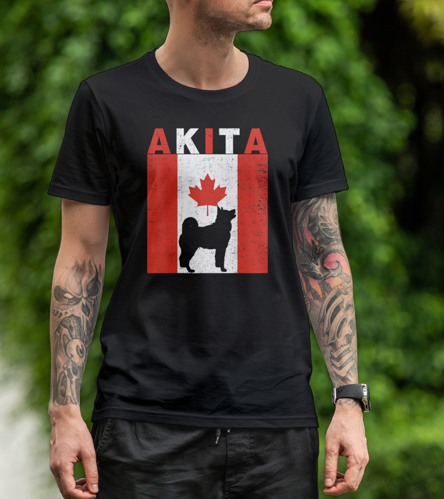 AKITA AKITA Canadian Flag Maple Leaf Dog T-Shirt