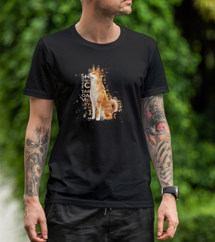 Akita Typography Awe With Text Collage And Dog T-Shirt