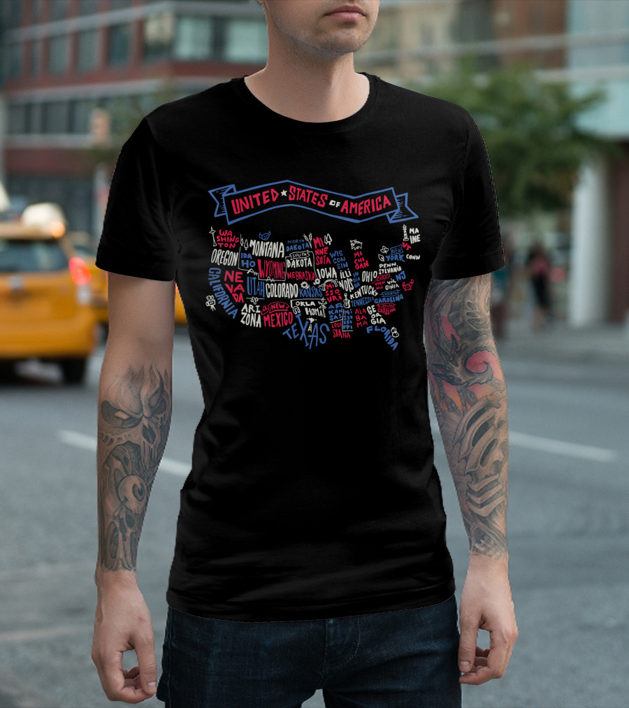 United States of America Map with All 59 US National Parks Typography T-Shirt