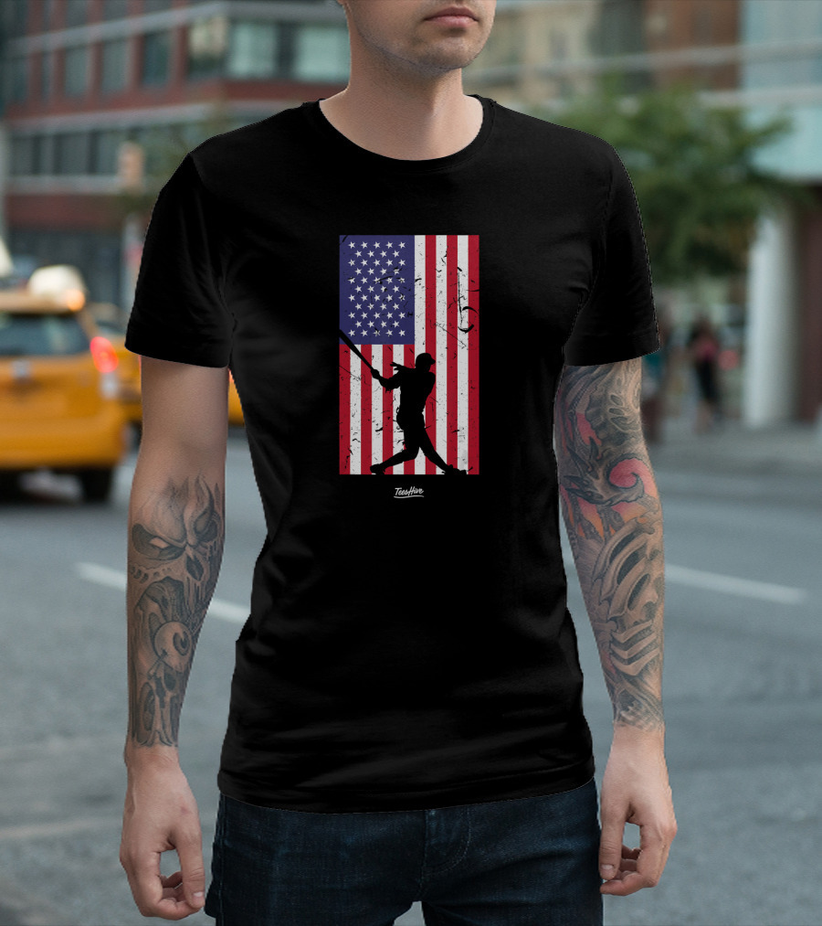American Flag Baseball Silhouette TeeHive T-Shirt