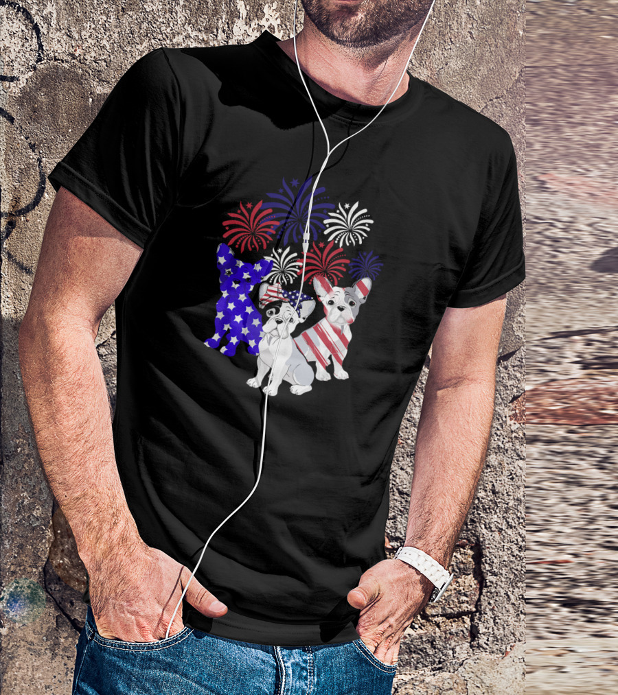 American Flag French Bulldog Fireworks T-Shirt