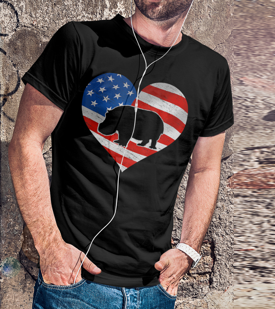 American Flag Hippo Heart T-Shirt