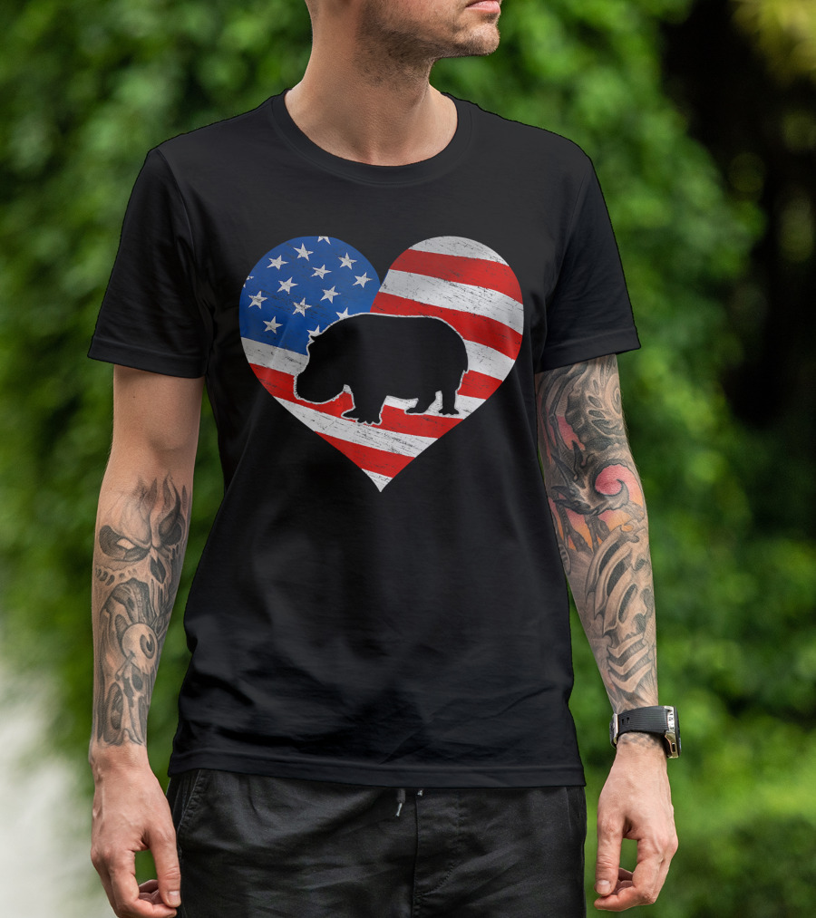American Flag Hippo Heart T-Shirt