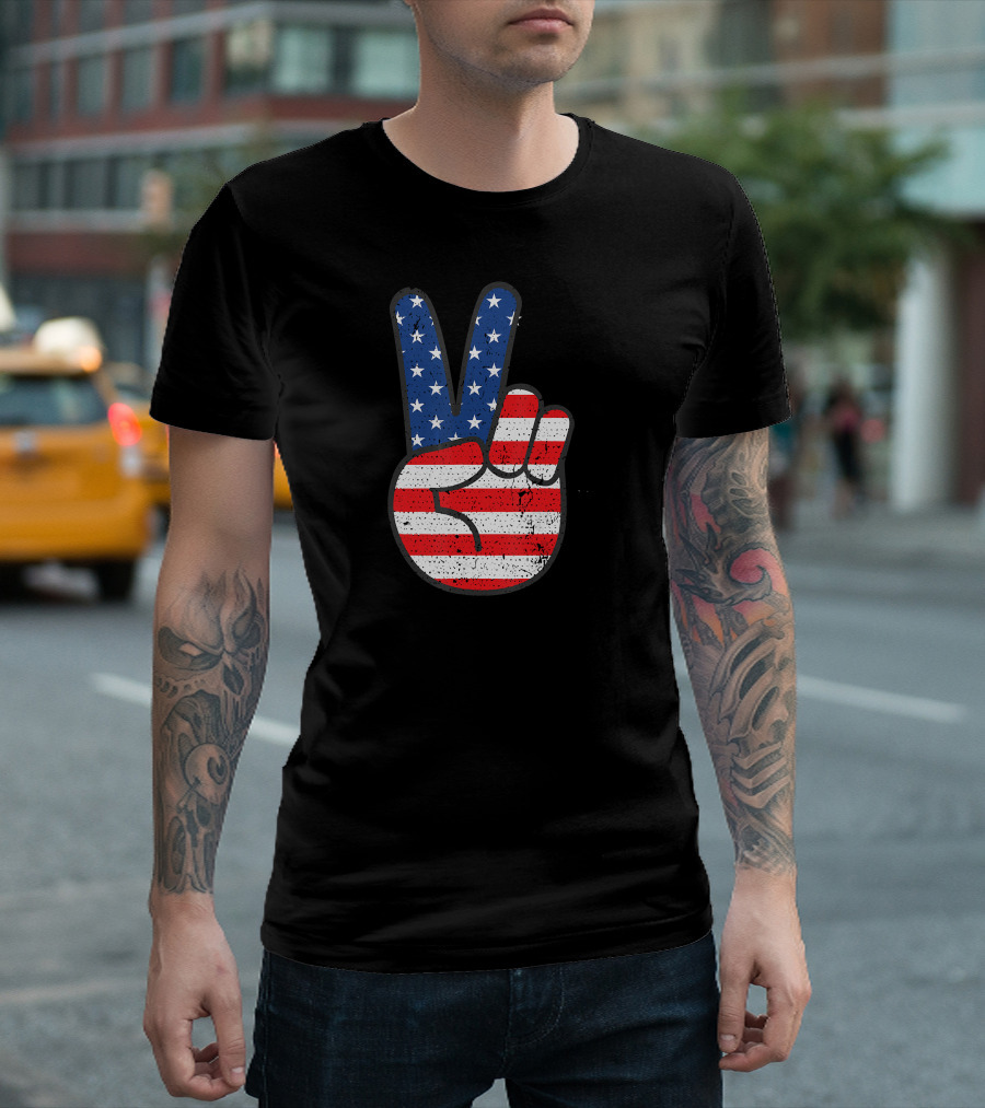 American Flag Peace Sign Hand Patriotic T-Shirt