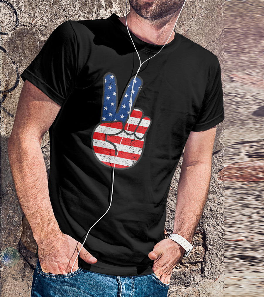 American Flag Peace Sign Hand Patriotic T-Shirt