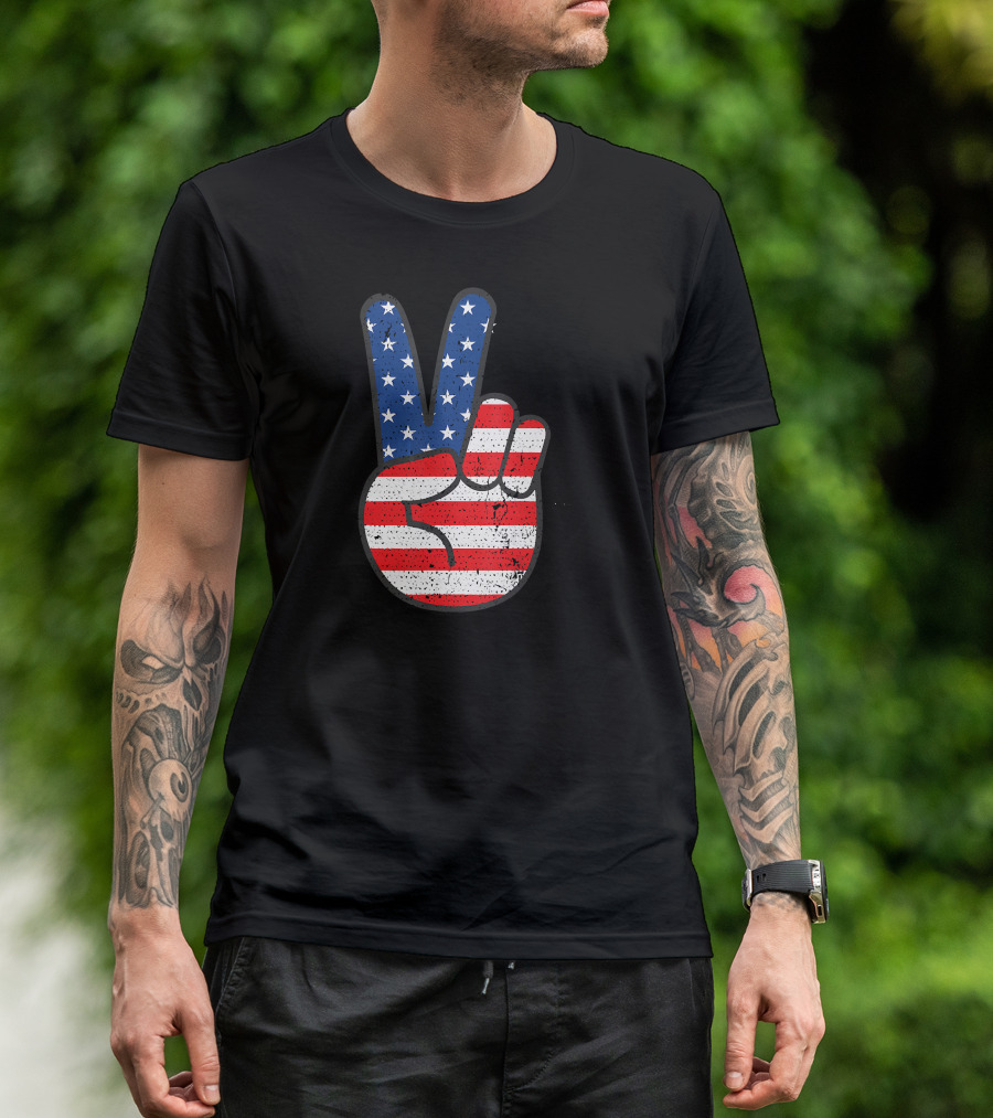 American Flag Peace Sign Hand Patriotic T-Shirt