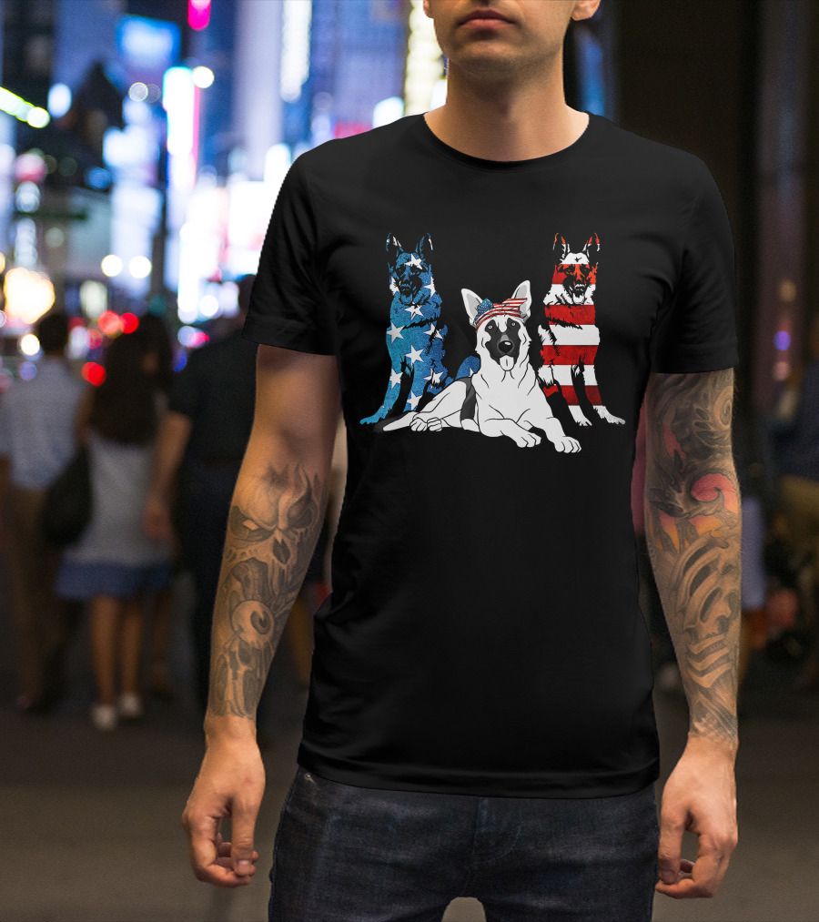 American German Shepherd US Stars And Stripes Trio T-Shirt