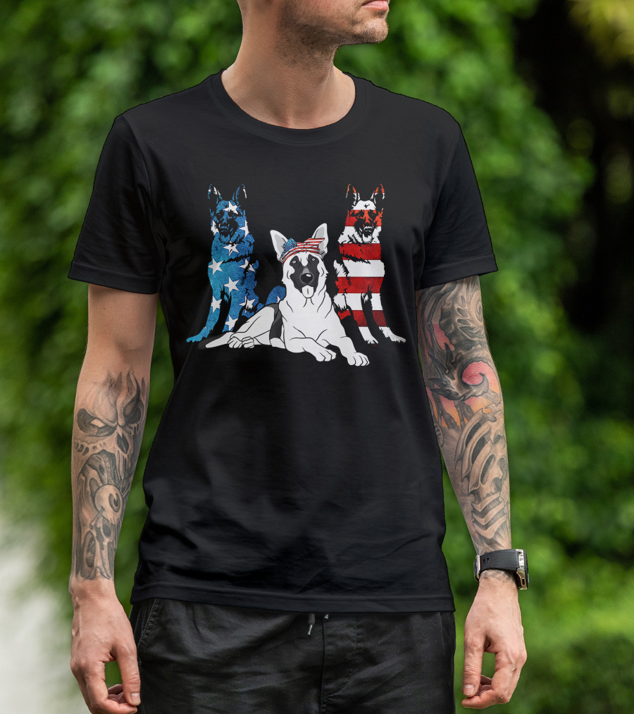 American German Shepherd US Stars And Stripes Trio T-Shirt