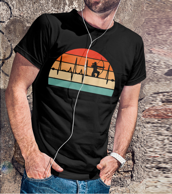 Archery Heartbeat Sunset Kneeling Archer T-Shirt