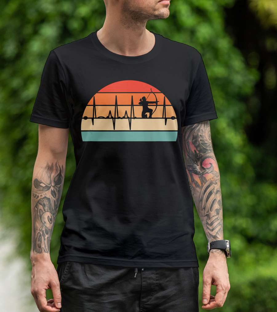 Archery Heartbeat Sunset Kneeling Archer T-Shirt