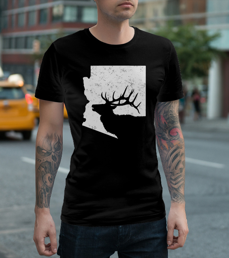 Arizona Elk Silhouette in Bull Hunting Motif T-Shirt