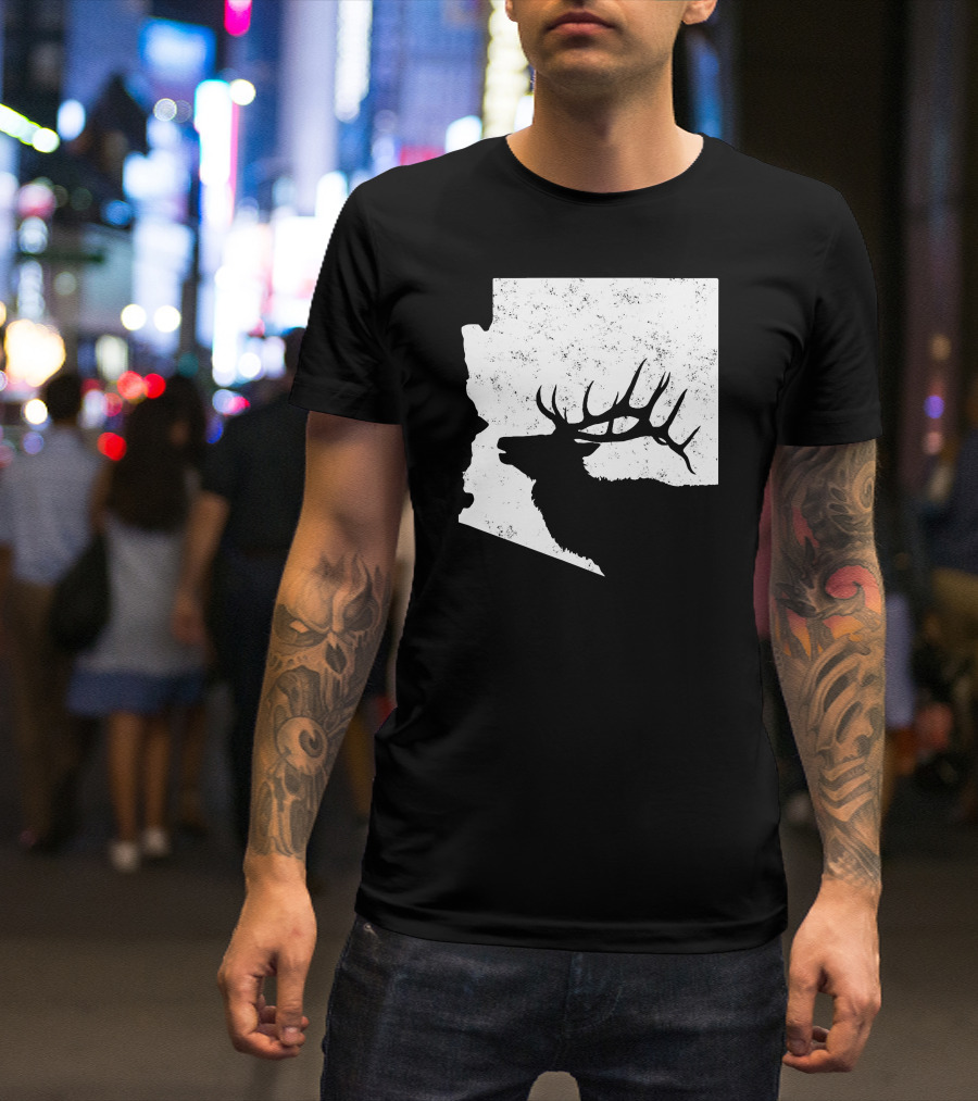 Arizona Elk Silhouette In Bull Hunting Motif T-Shirt