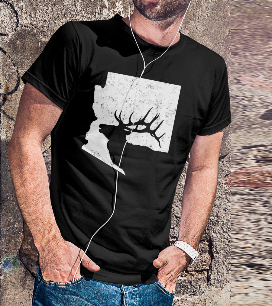Arizona Elk Silhouette In Bull Hunting Motif T-Shirt