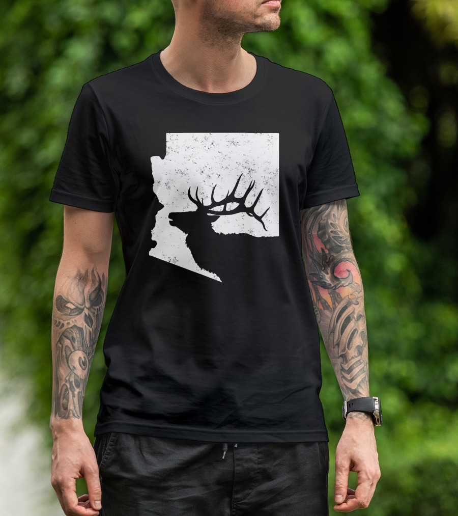 Arizona Elk Silhouette In Bull Hunting Motif T-Shirt