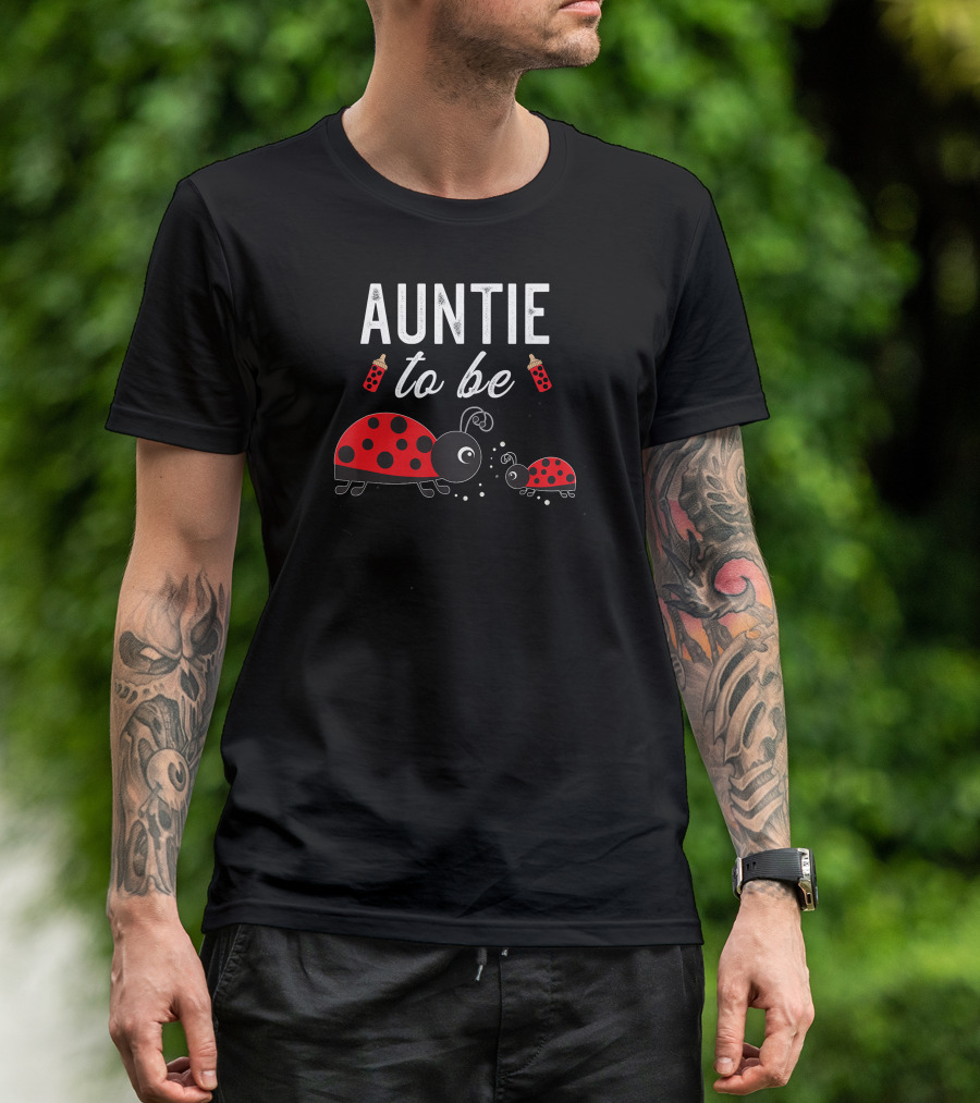 Auntie To Be Ladybug Baby Shower With Red Baby Bottles T-Shirt