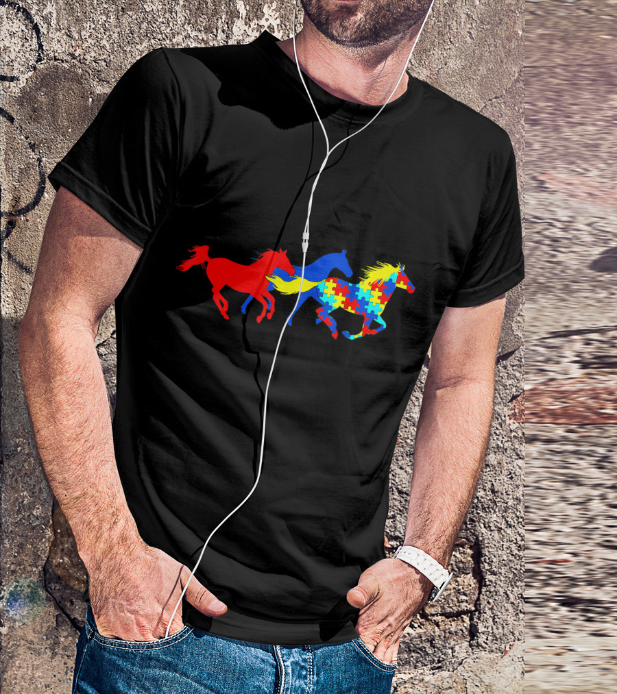 Autism Awareness Running Horses Puzzle T-Shirt