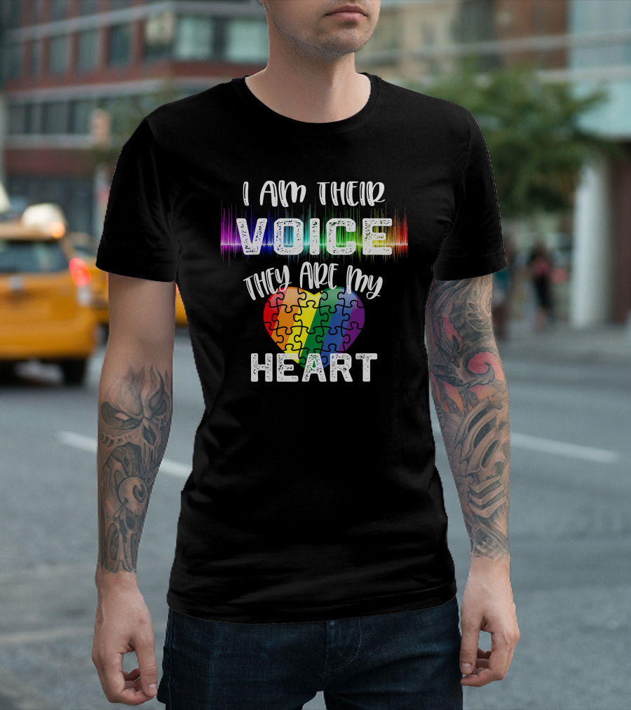 I Am Their Voice They Are My Heart Autism Teacher Puzzle Heart T-Shirt