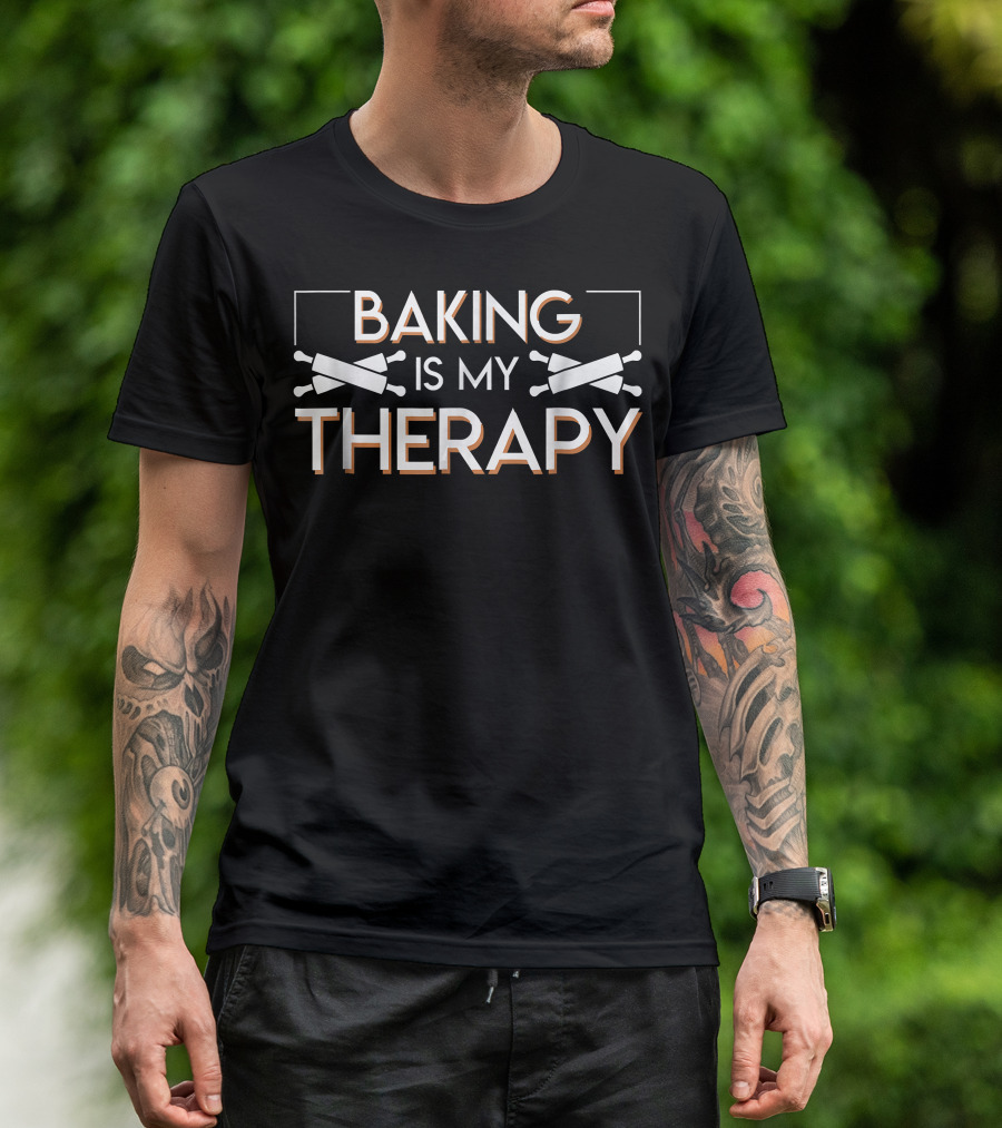 Baking Is My Therapy Rolling Pins Crossed Humor T-Shirt