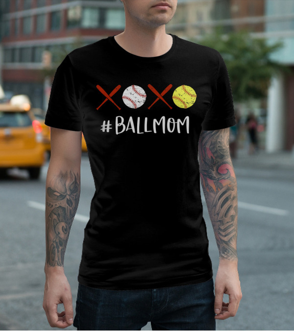 Ball Mom Baseball Softball XOXO T-Shirt