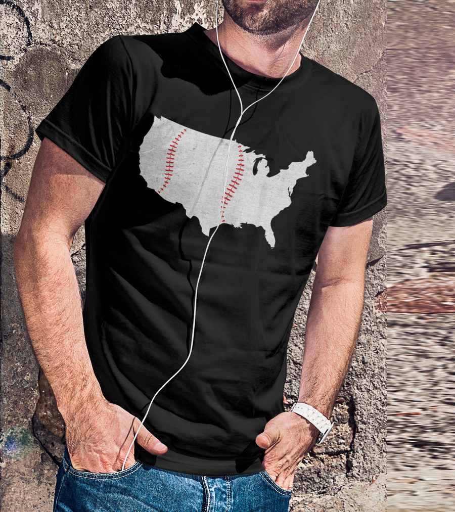 Baseball America's Pastime USA Map Stitching T-Shirt