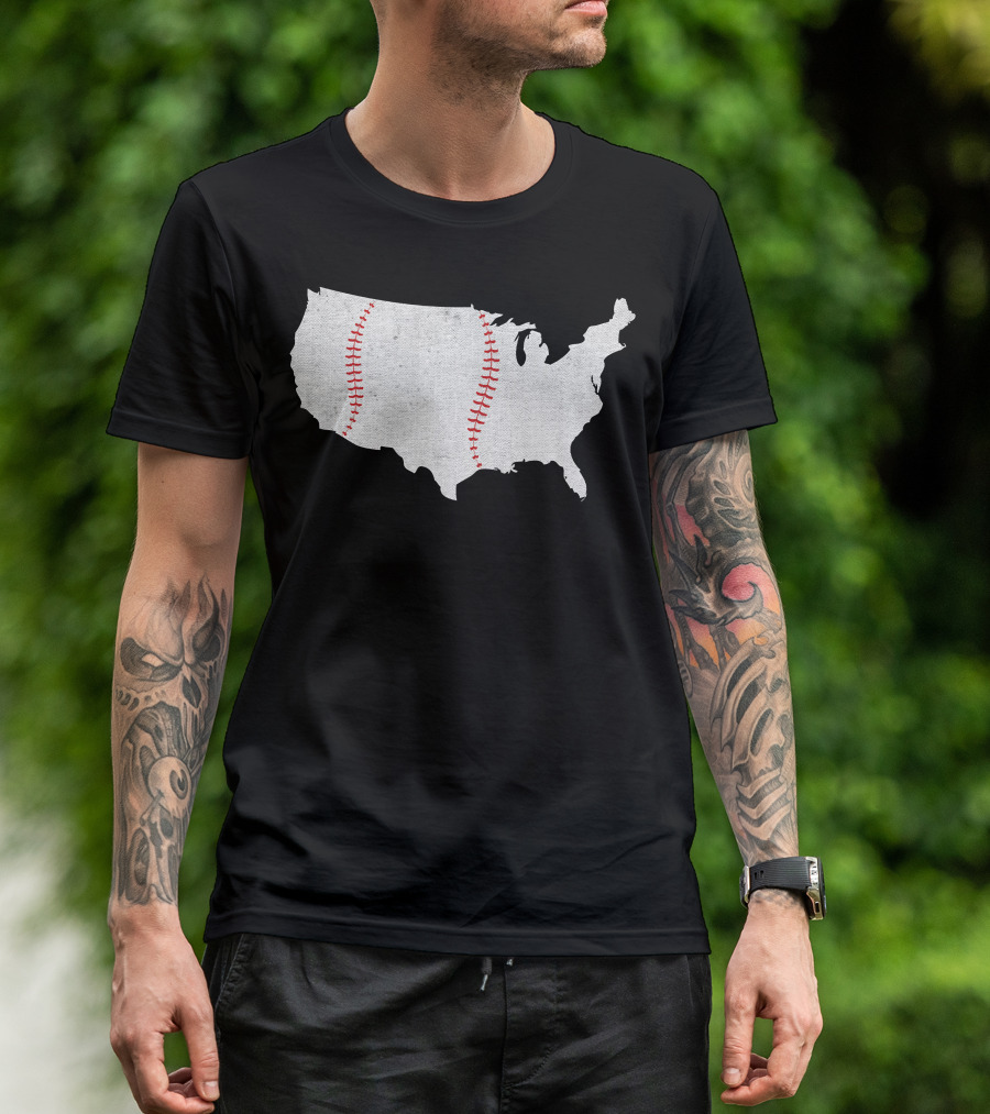 Baseball America's Pastime USA Map Stitching T-Shirt