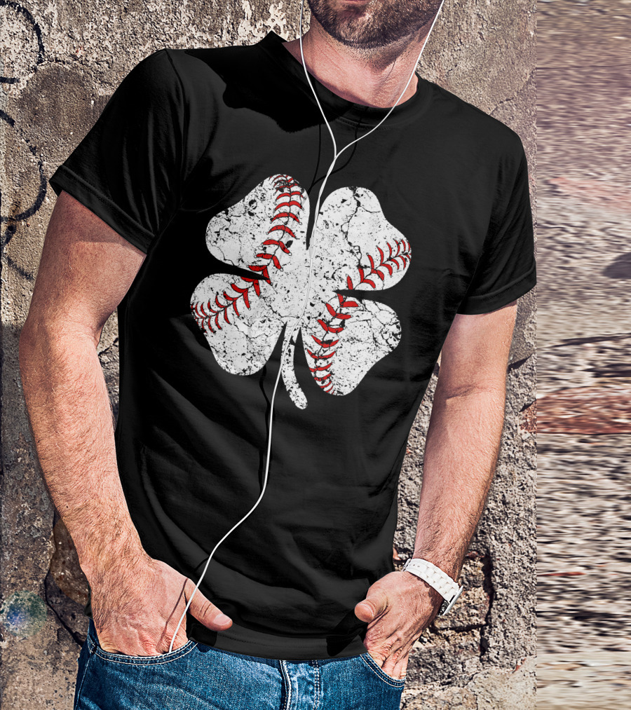 Baseball St Patricks Day Clover Stitching T-Shirt
