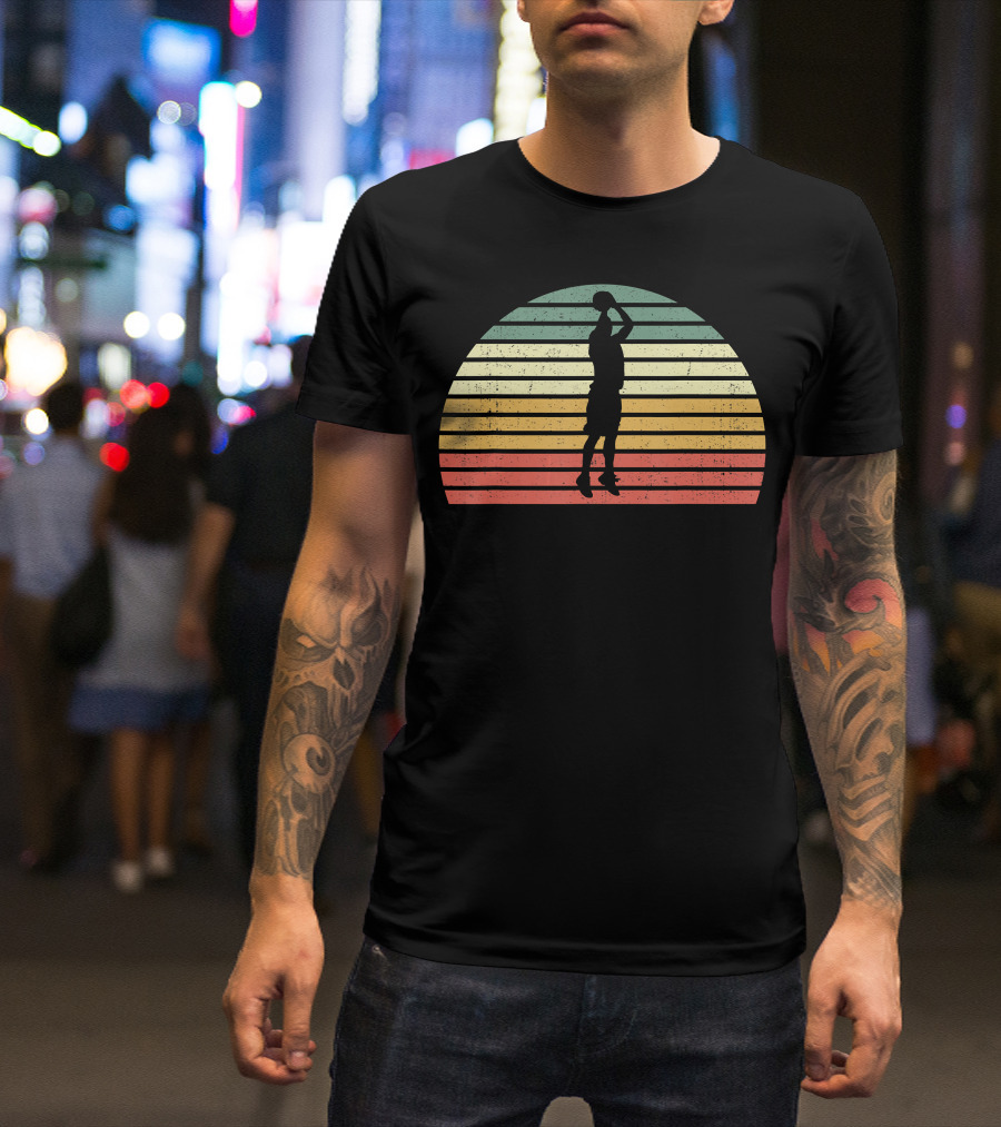 Retro Sunset Basketball Jumpshot 3 Pointer T-Shirt