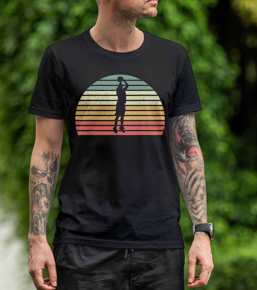 Retro Sunset Basketball Jumpshot 3 Pointer T-Shirt