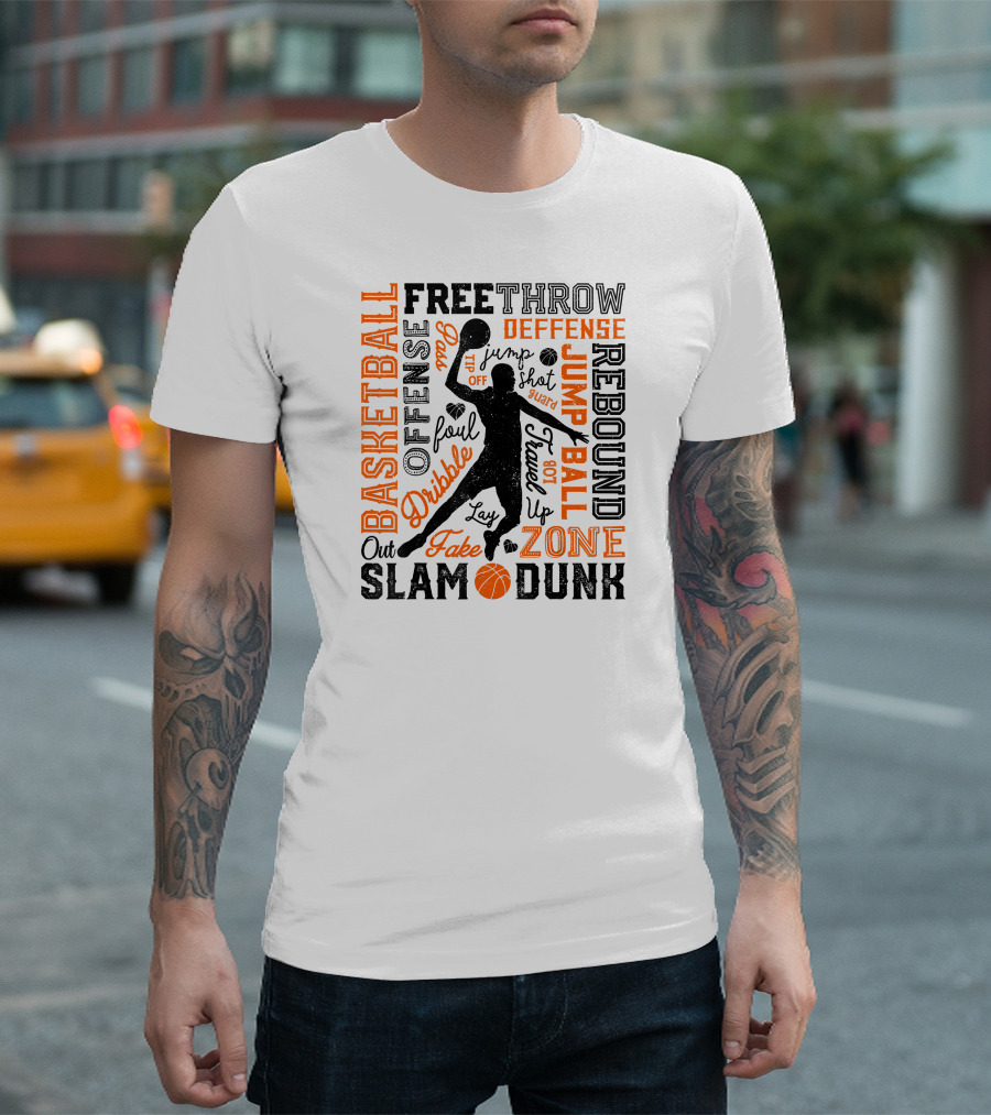 Basketball Free Throw Offense Defense Dribble Slam Dunk Jump Ball Rebound Zone Fake T-Shirt