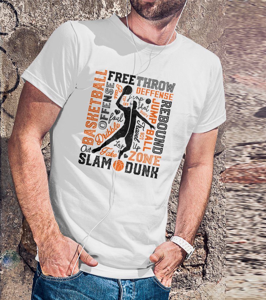 Basketball Free Throw Offense Defense Dribble Slam Dunk Jump Ball Rebound Zone Fake T-Shirt