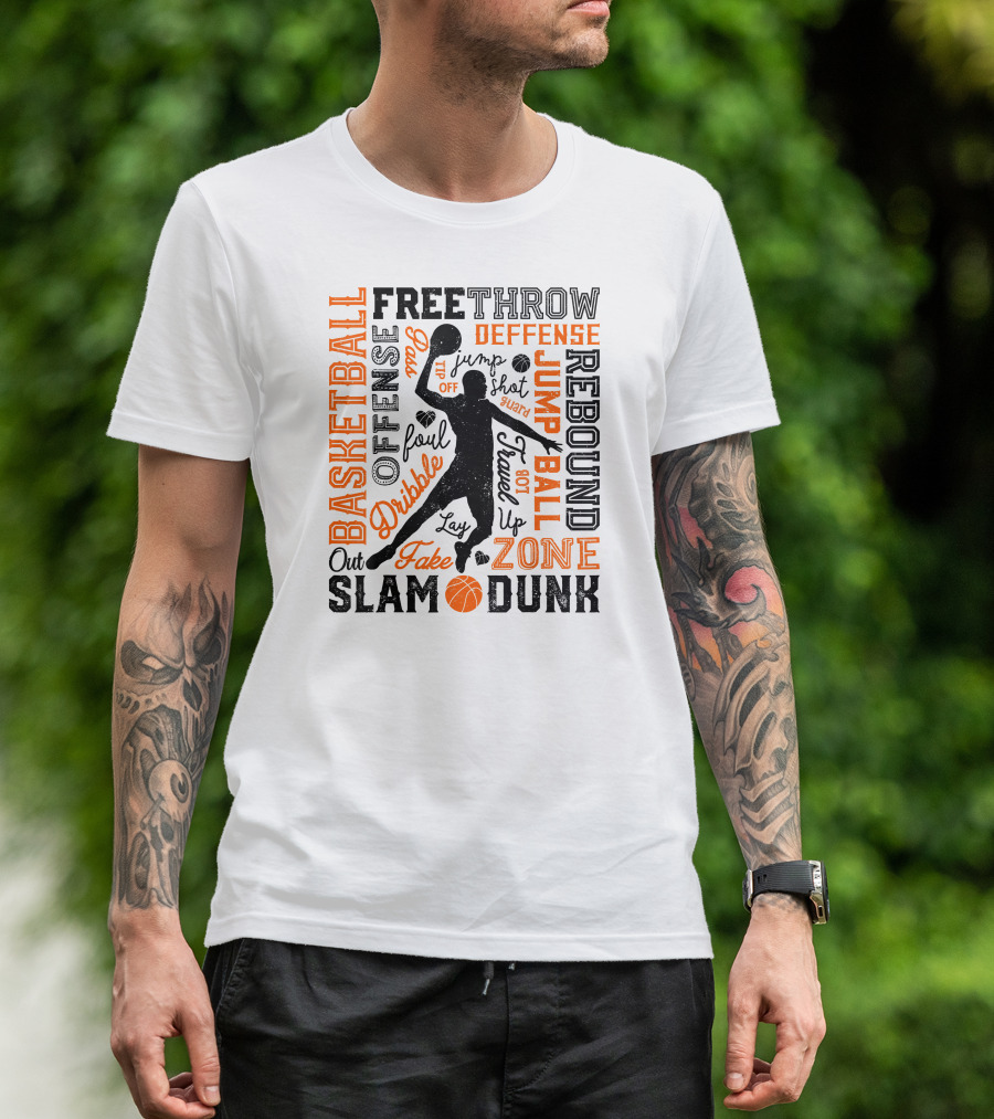 Basketball Free Throw Offense Defense Dribble Slam Dunk Jump Ball Rebound Zone Fake T-Shirt