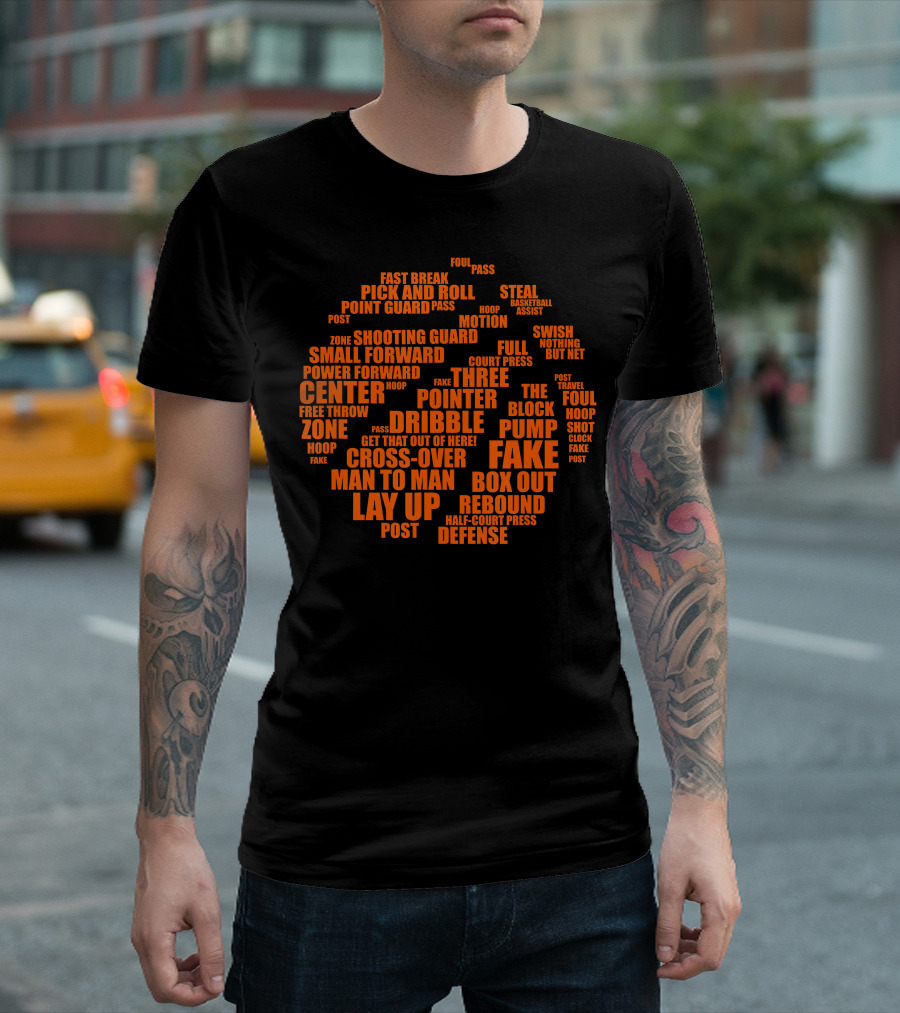 Basketball Terms Motivational Word Cloud Lay Up Dribble Fake Defense Center Three Pointer T-Shirt