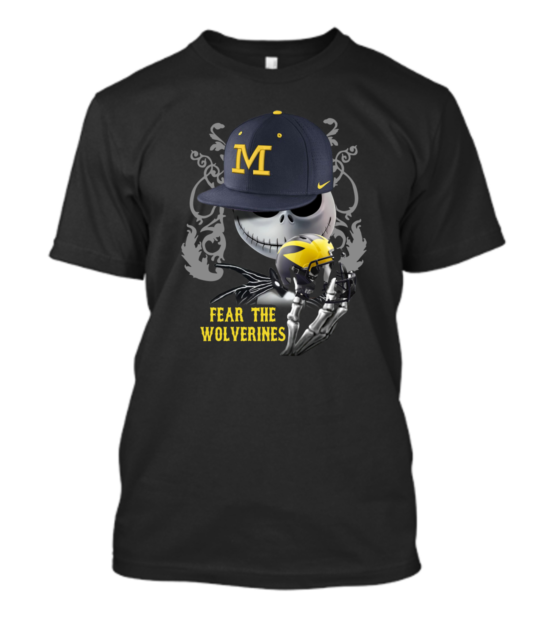 Fear The Wolverines Skellington M Hat Football Helmet T-Shirt