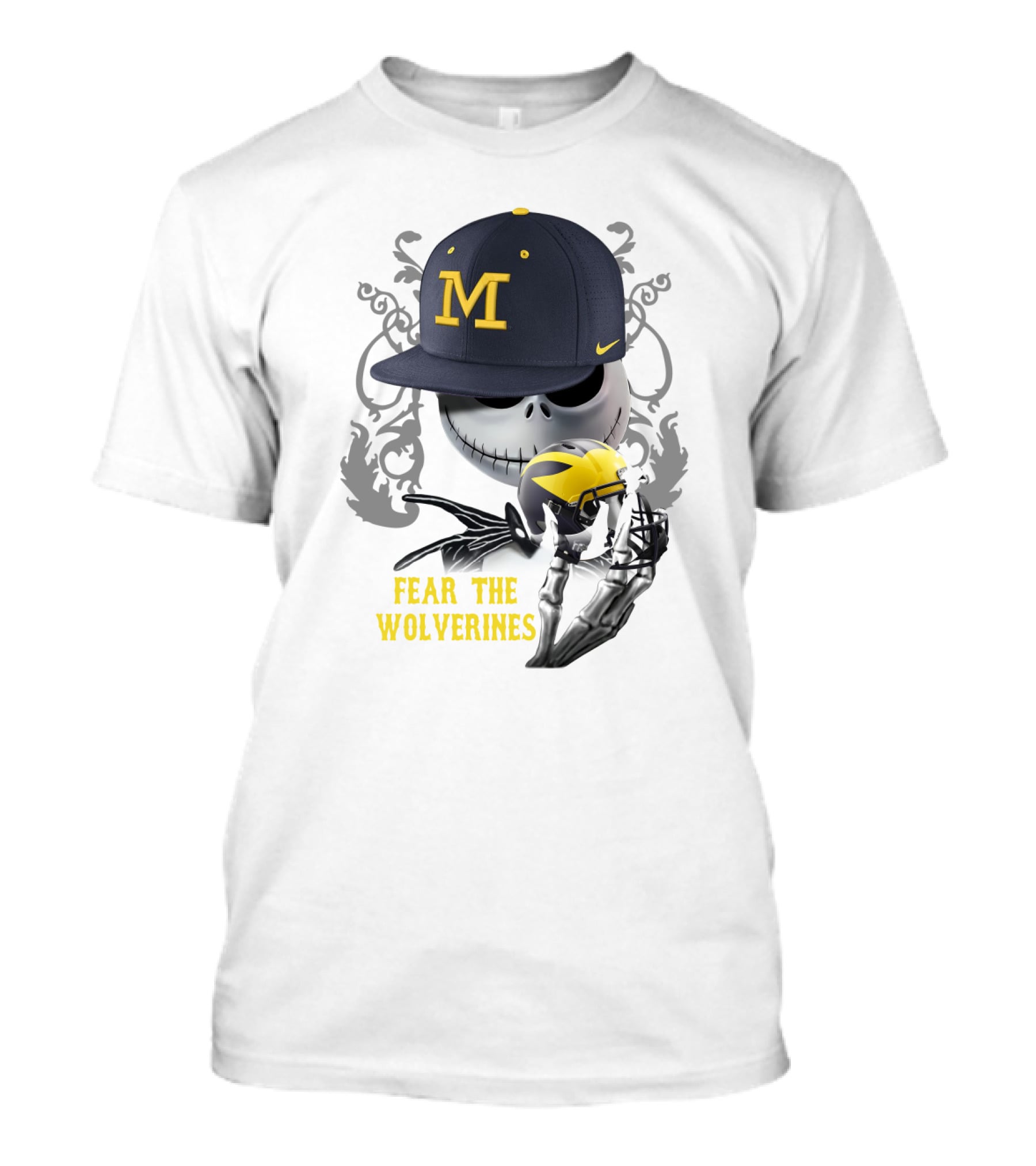 Fear The Wolverines Skellington M Hat Football Helmet T-Shirt