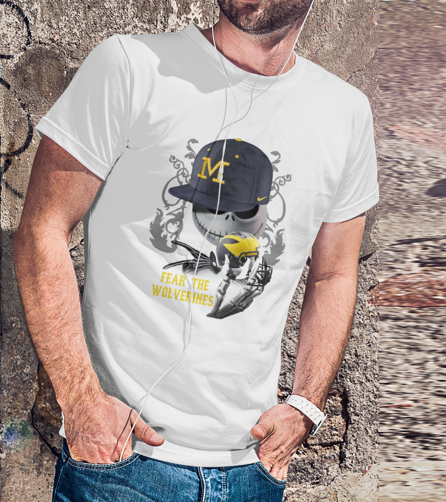 Fear The Wolverines Skellington M Hat Football Helmet T-Shirt