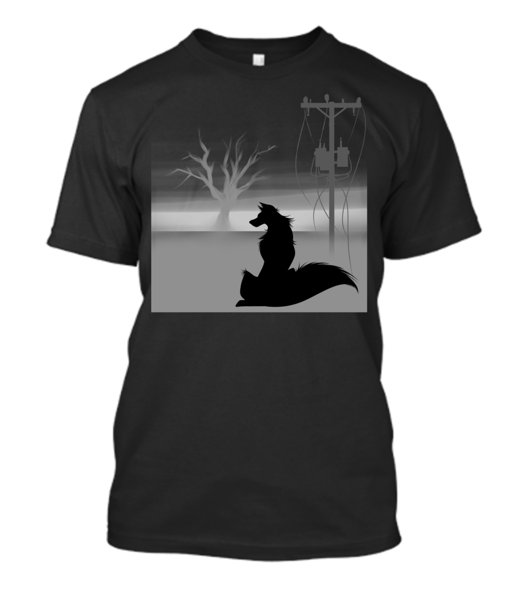 End Of Days Silhouette: Wolf And Barren Tree Under Stormy Skies T-Shirt